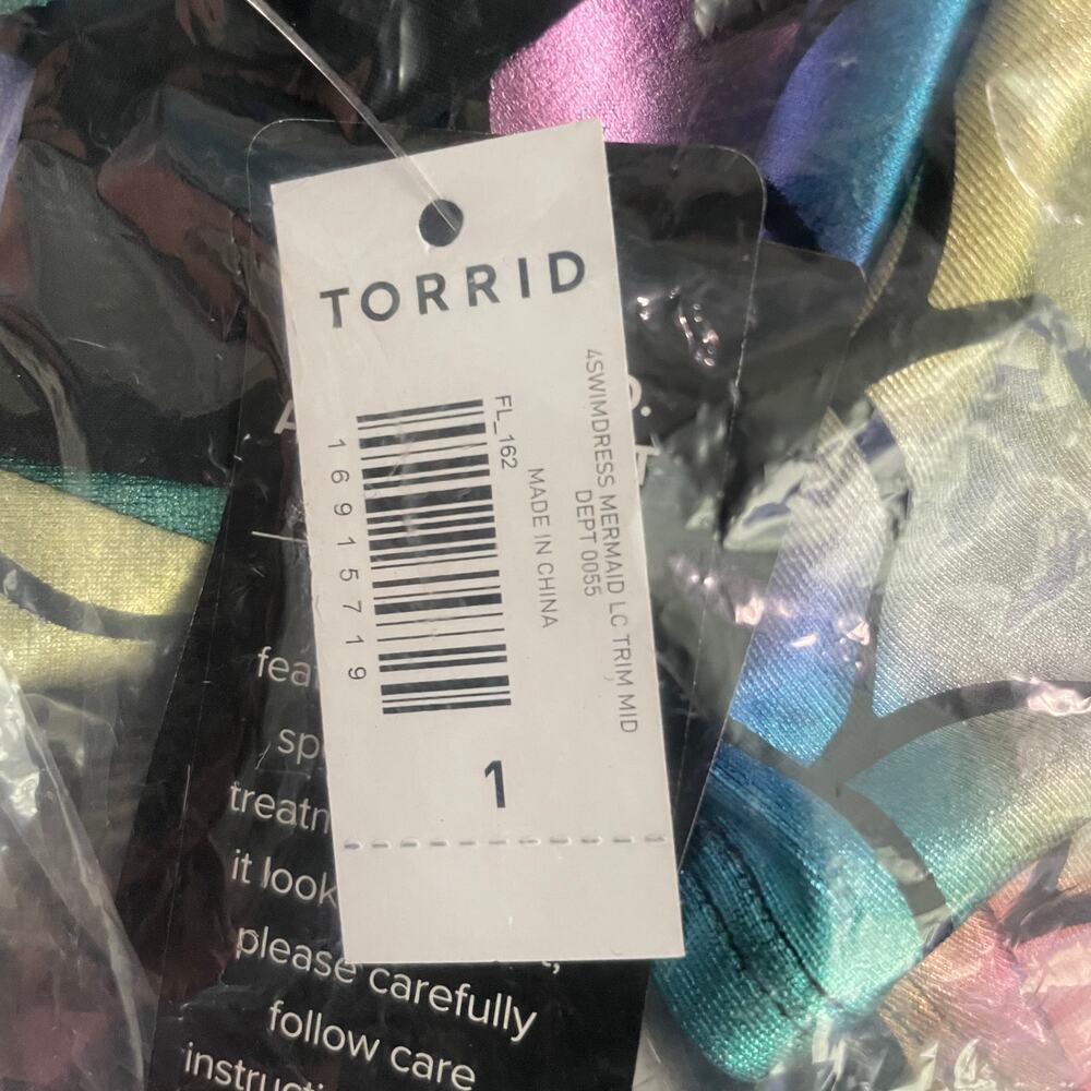 Torrid NWT Mid Length Swim Dress Mermaid Size 1X Metallic Shimmer Rainbow V-Neck - Picture 5 of 5